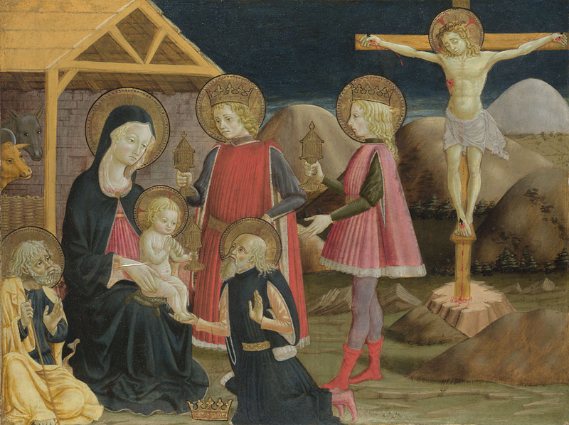 Karalių pagarbinimas ir Kristus ant Kryžiaus. Benedetto Bonfigli. c. 1420