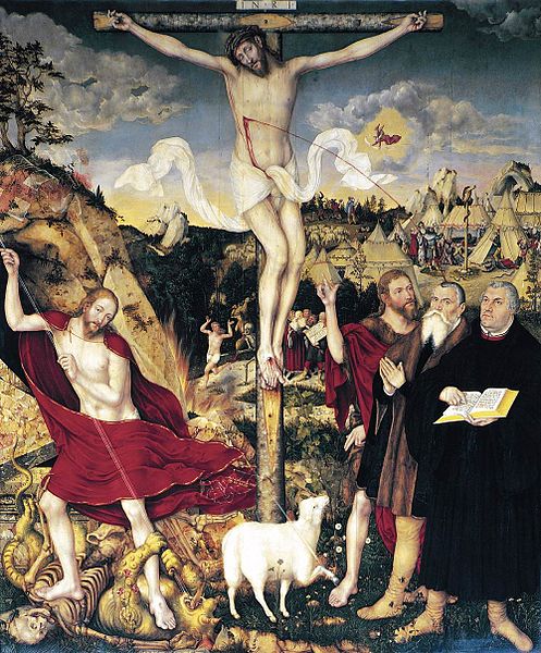 Nukryžiavimas. Altoriaus paveikslas Weimaro Šv. Petro ir Šv. Pauliaus bažnyčioje. Pradėtas Luko Kranacho vyresniojo, užbaigtas jo sūnaus Luko Kranacho jaunesniojo. 1555