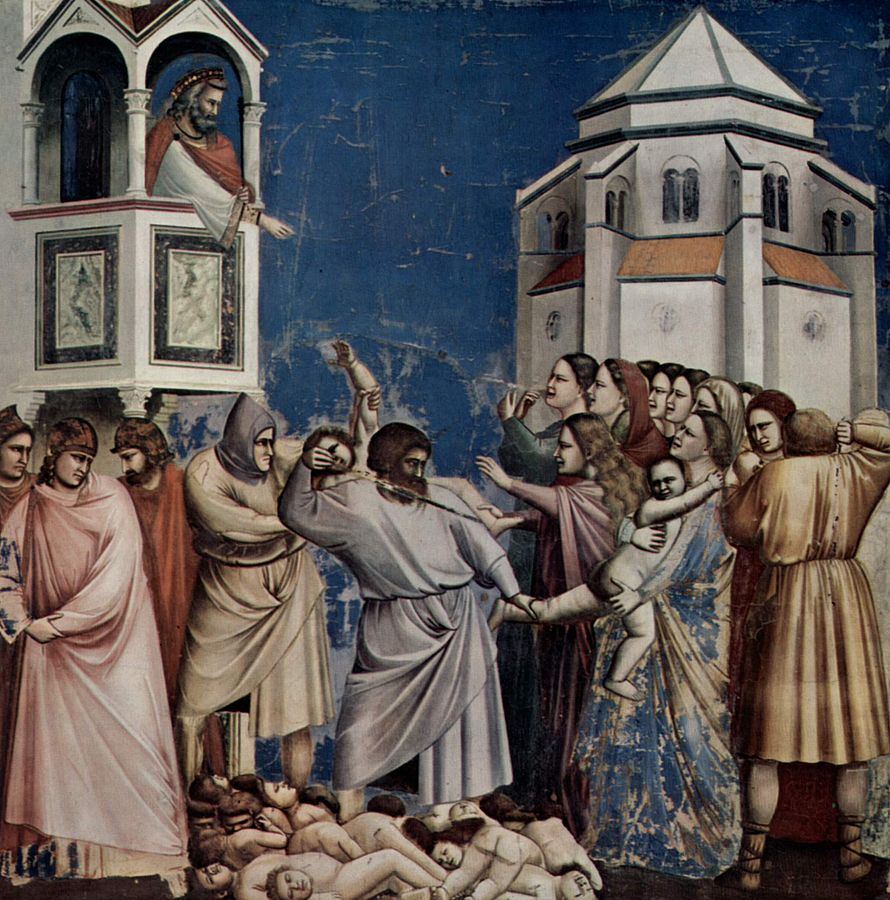 Nekaltieji vaikeliai. Kūdikių žudynės. Giotto_di_Bondone_-_No._21_Scenes_from_the_Life_of_Christ_-_5._Massacre_of_the_Innocents_-_ between 1304 and 1306