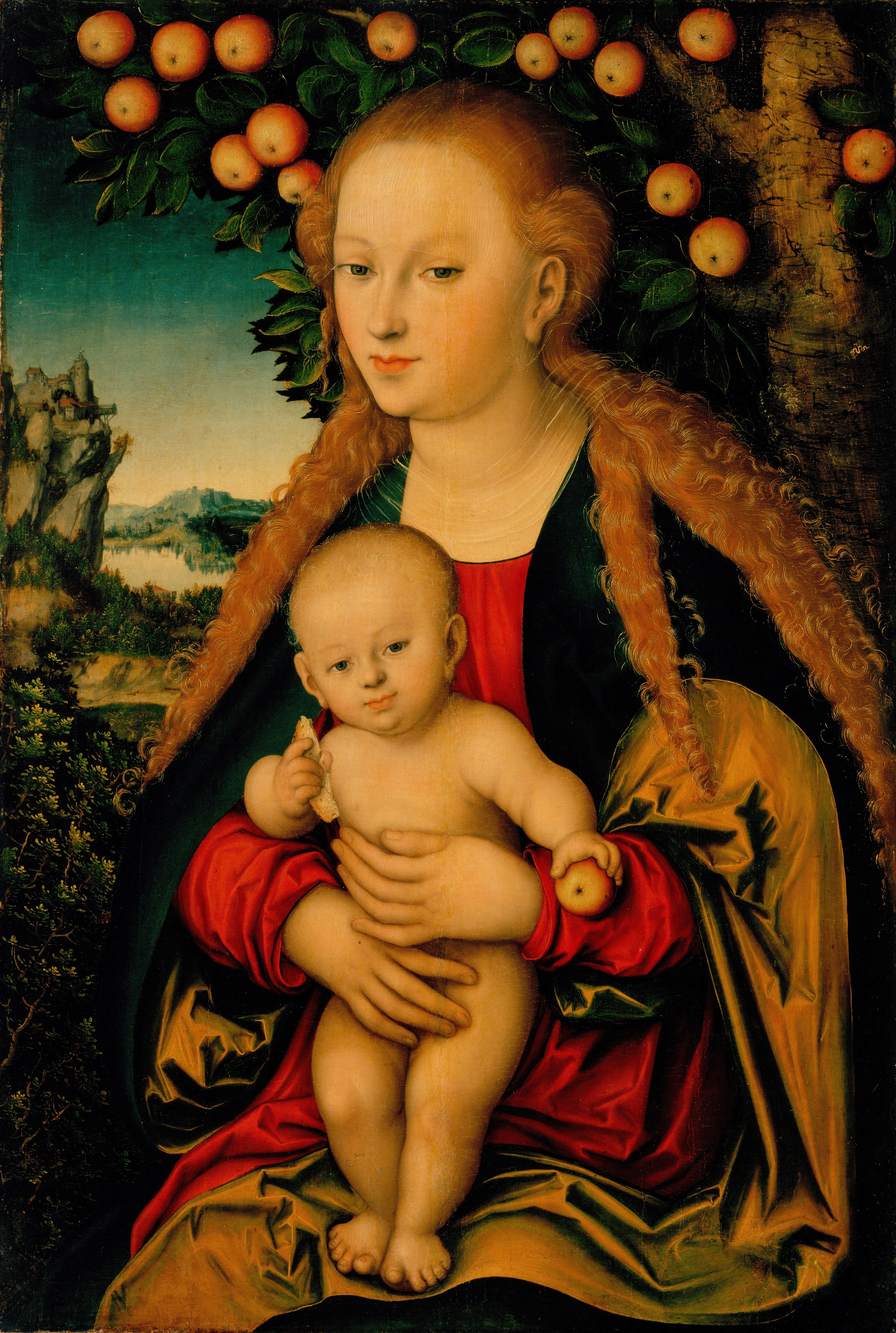 Мадонна с младенцем под яблоней Холст (перев с дерева), масло 87х59 см Между 1520-1526