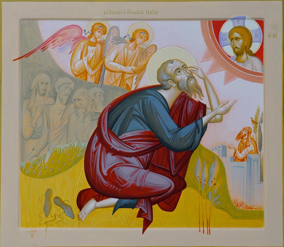 Paulius. Šv. Pauliaus regėjimas kelyje į Damaską. St. Paul's Vision on the Road to Damascus, by George Kordis, g 1956. Contemporary icon