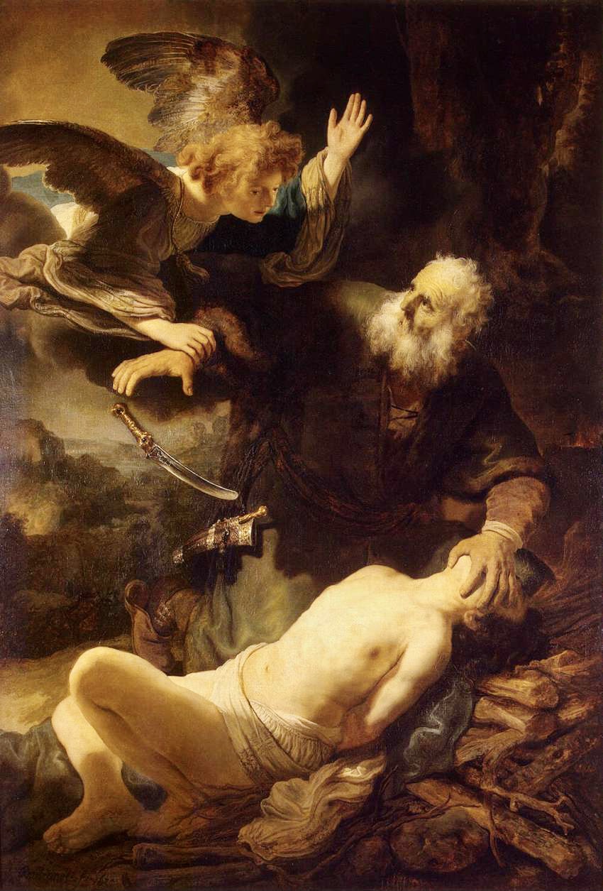Izaokas Rembrandt_-_Sacrifice_of_Isaac_-_WGA19096.jpg Izaokas 2. Angelas sukliudo Izaoko aukojimą. Sacrifice of Isaac. Rembrandt. 1635. The Angel Hinders the Offering of Isaac