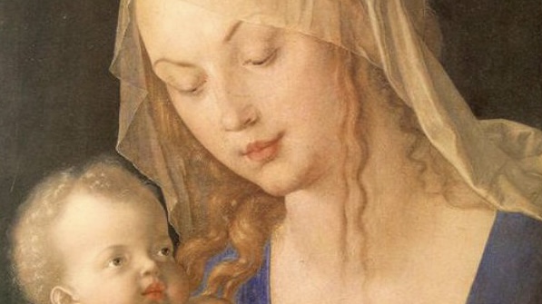 Marija Diureris nuvalgyta kriause virgin-and-child-holding-a-half-eaten-pear-1512