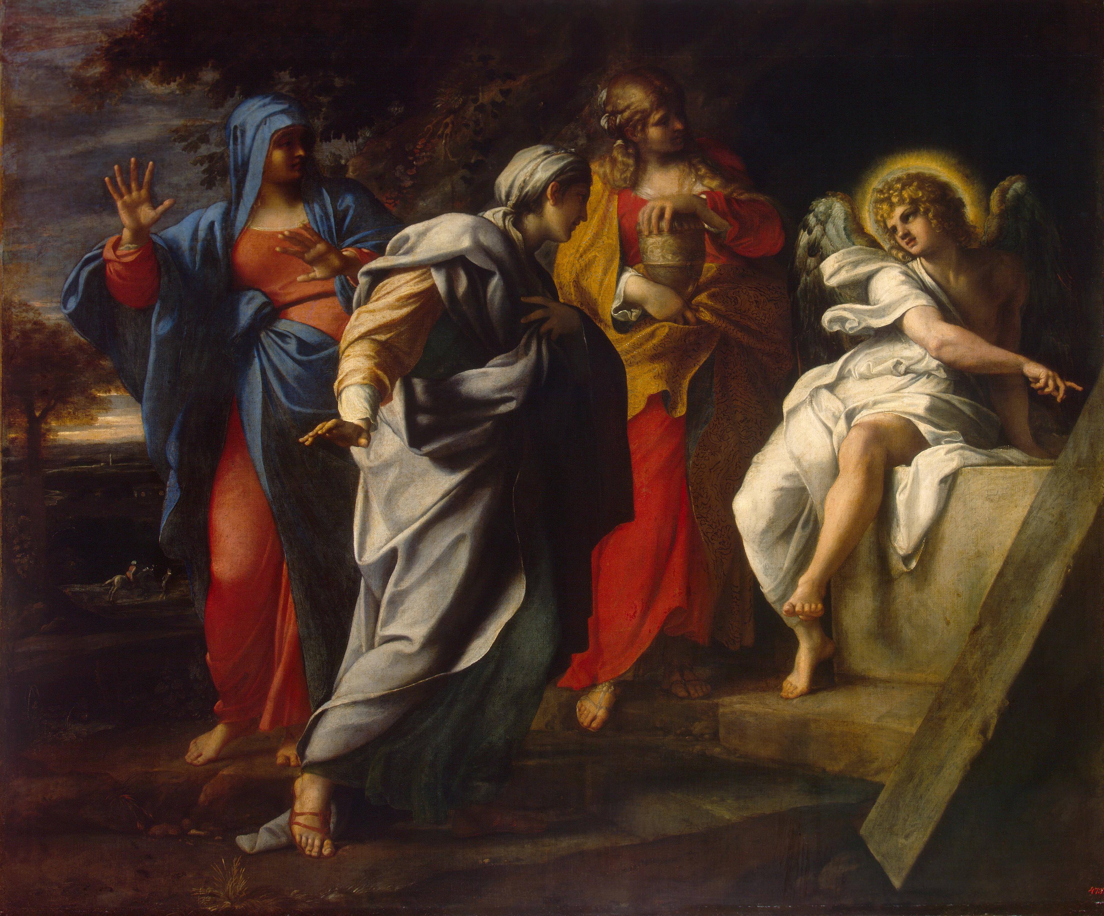 moterys kapas Prisikelimas Šventosios moterys prie Kristaus kapo. Annibale Carracci, 16 a. pab.